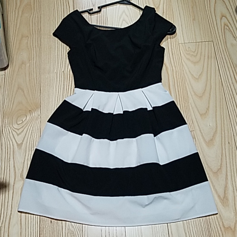 Black and white silk dress